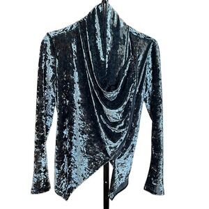 NWOT Blank NYC Crushed Velvet Moto Jacket Teal Asymmetrical Zip Drape Size Small